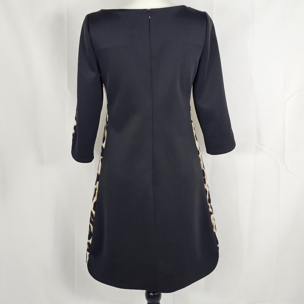 Vince Camuto Scuba Mini Dress Black with Leopard Panels 3/4 Sleeves- bb1 - Picture 3 of 8